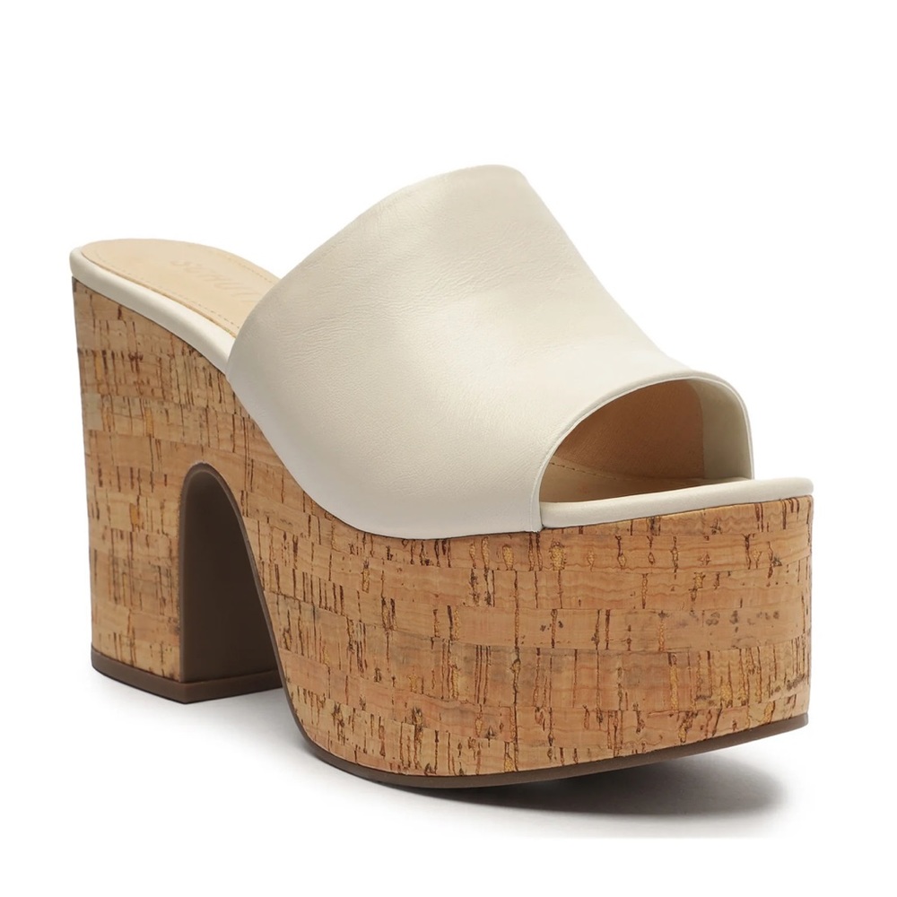 SCHUTZ - Dalle Cutout Leather Platform Sandal - Pearl - Size 10